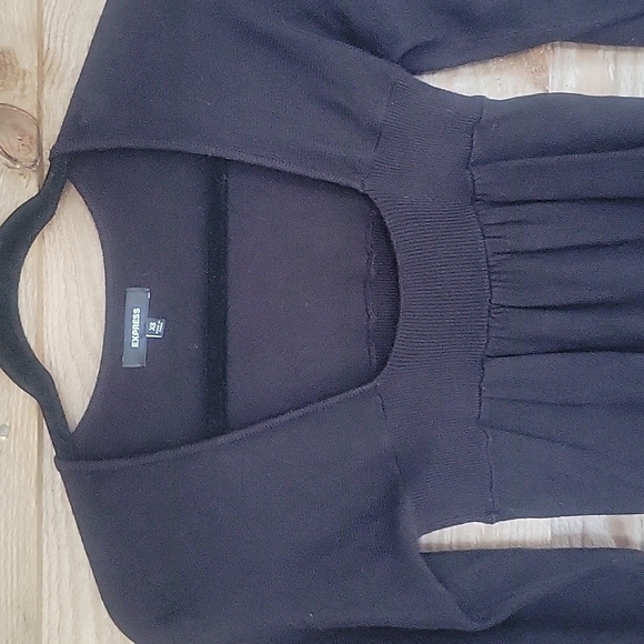Express Black Sweater Minidress/Tunic with Wide Neckline Size XSmall - Picture 2 of 5